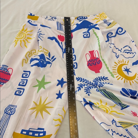 Peach Love Printed Palazzo Pants Wide Leg Elastic Waist - Size L - Picture 6 of 8